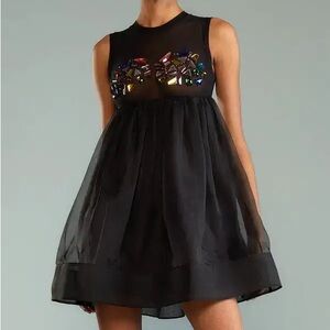 CYNTHIA ROWLEY Rhinestone-Embellished Flared Minidress NWT